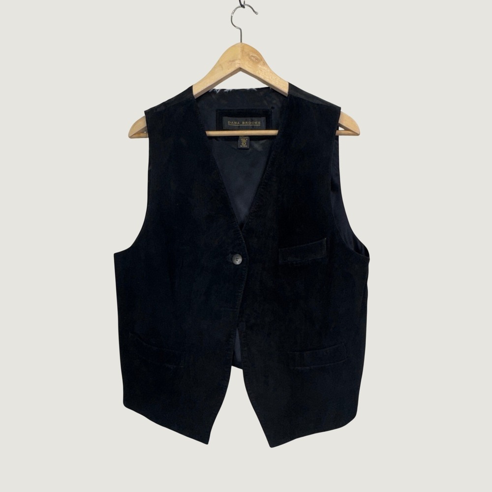Dana Brooke Suede Vest Large Black Western Boho Vintage Dark Academia Grunge